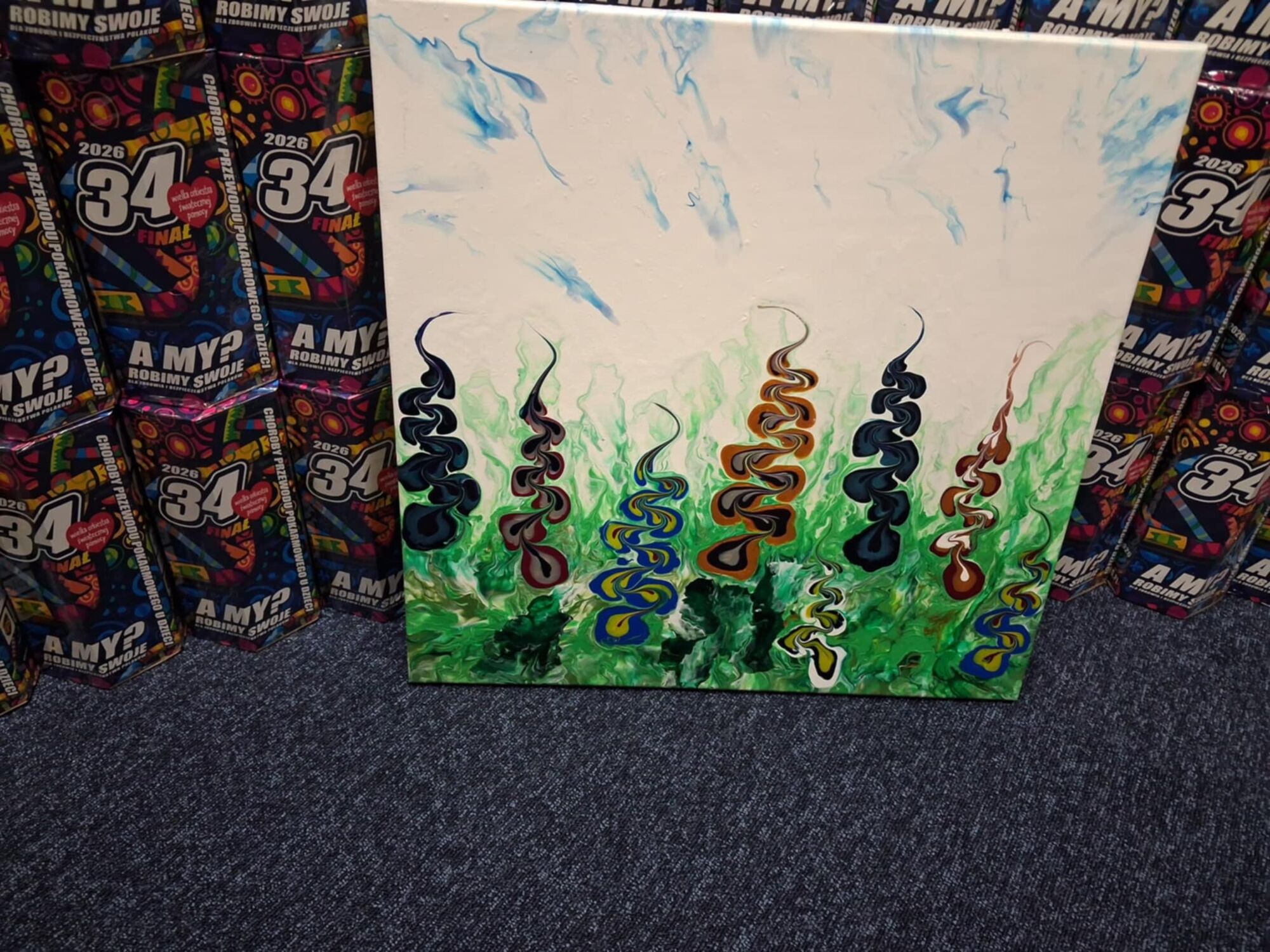 ”Między ziemią a niebem” - Obraz Liliany Solarz wykonany techniką pouringu