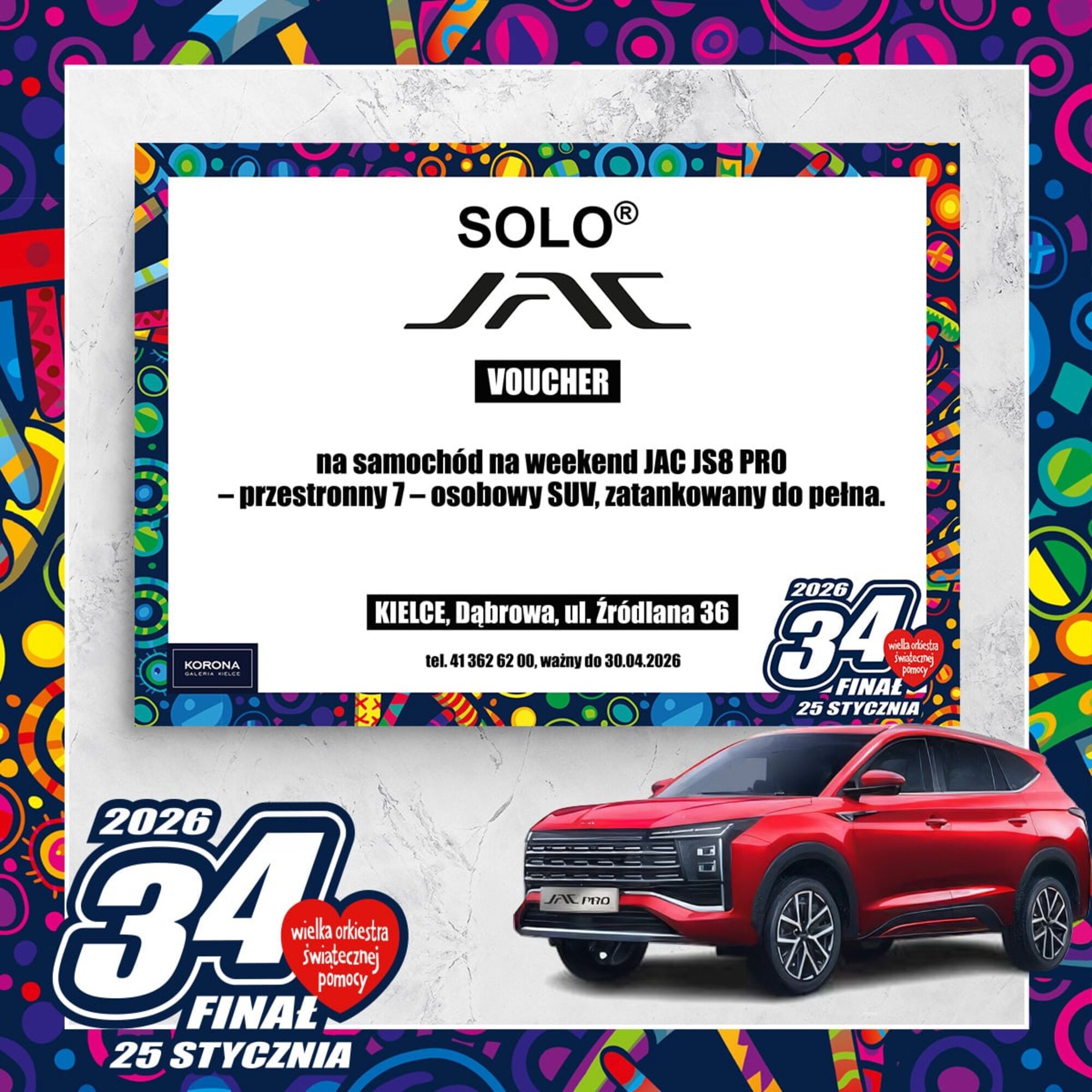 SUV JAC JS8 PRO z pełnym bakiem na weekend od SOLO KIELCE