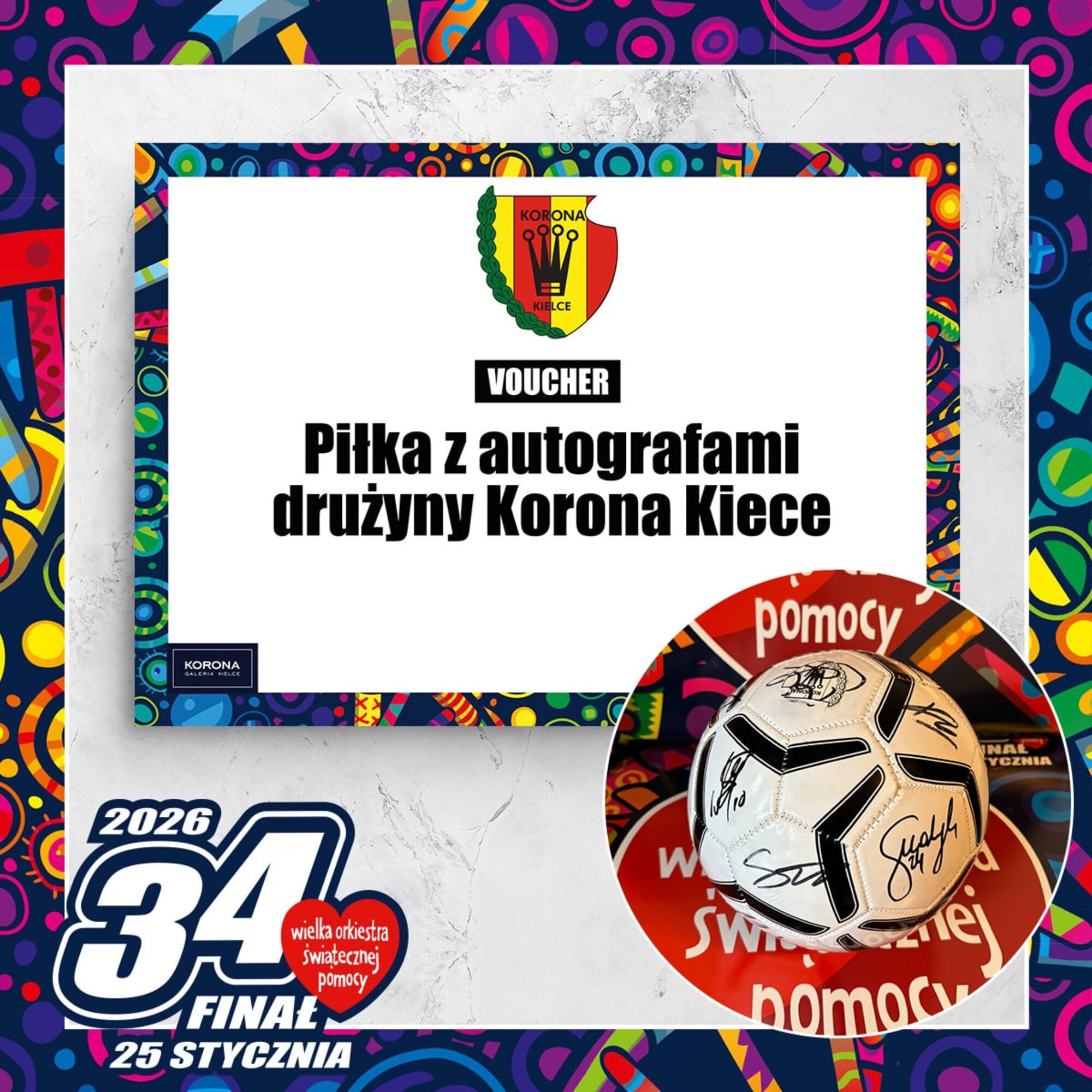 Piłka Klubu Korona Kielce z autografami piłkarzy