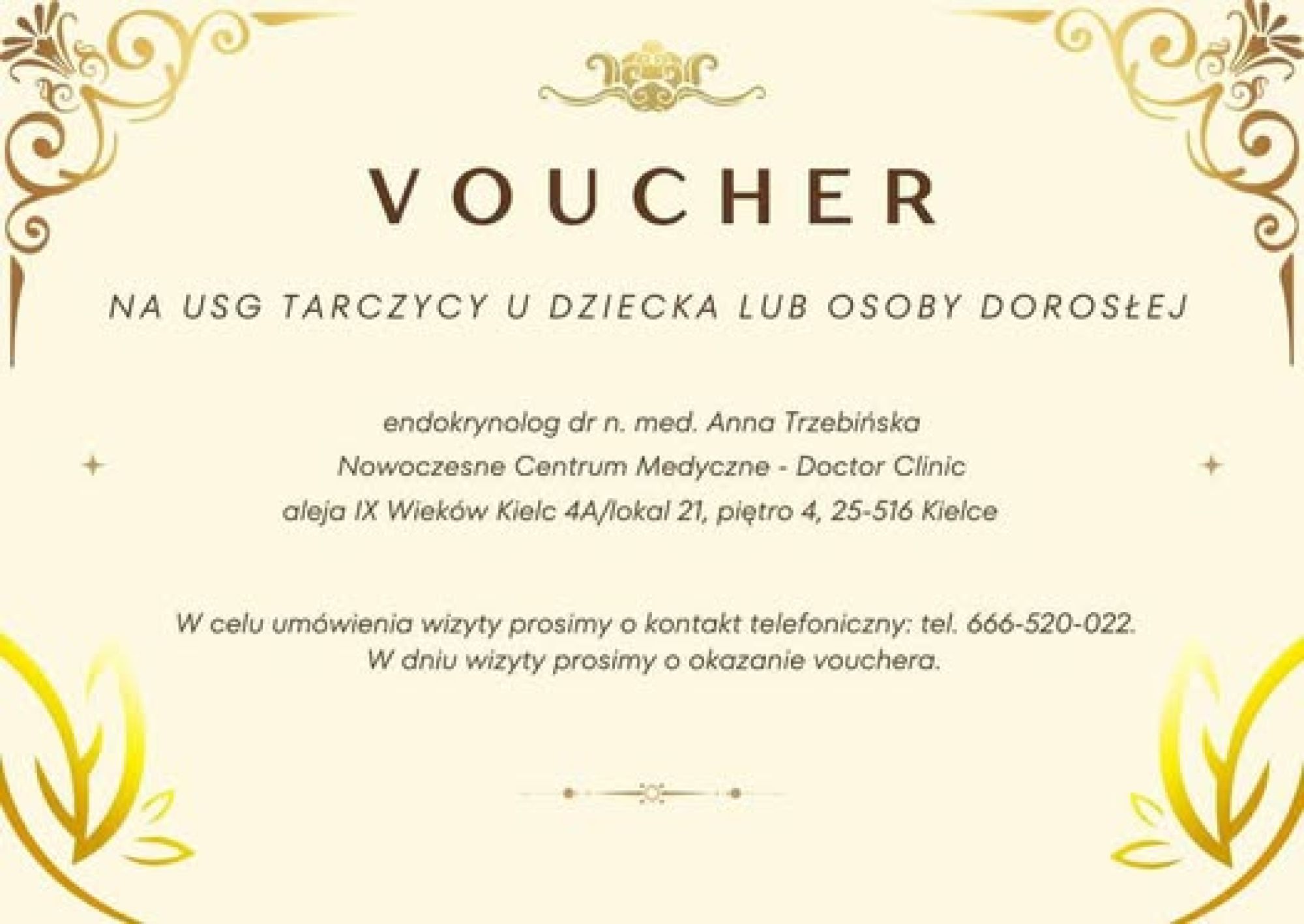 4 x Voucher na USG Tarczycy od Dr n. med. Anna Trzebińska