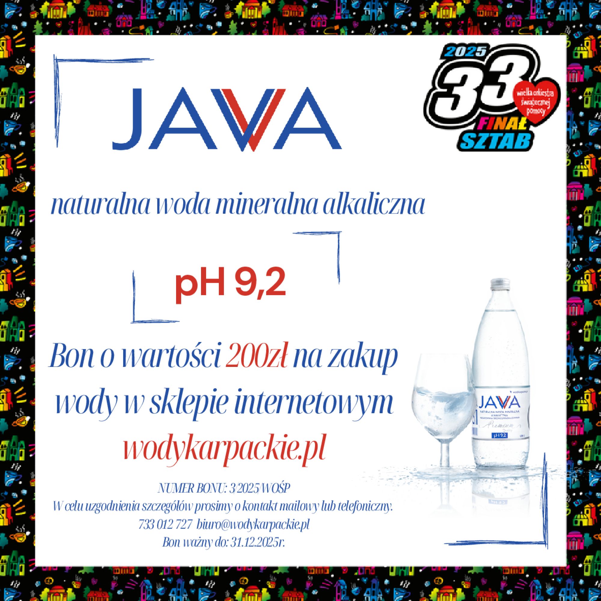 Vouchery o wartości 200 zł na zakup wody Java